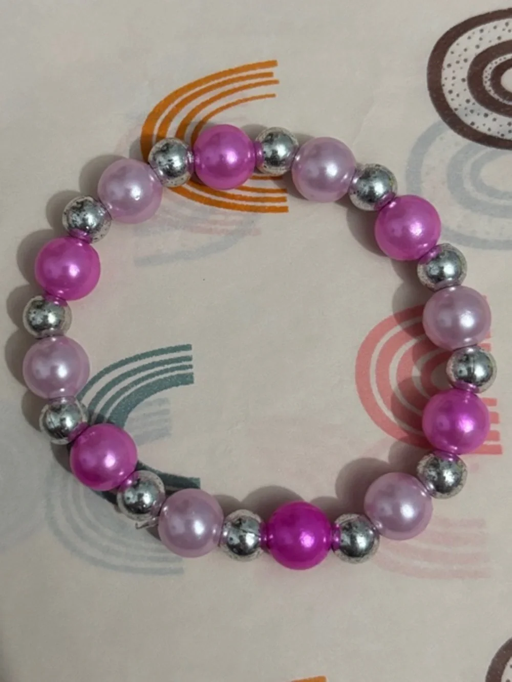 Pink Pearl Beaded Bracelet with Silver Accents